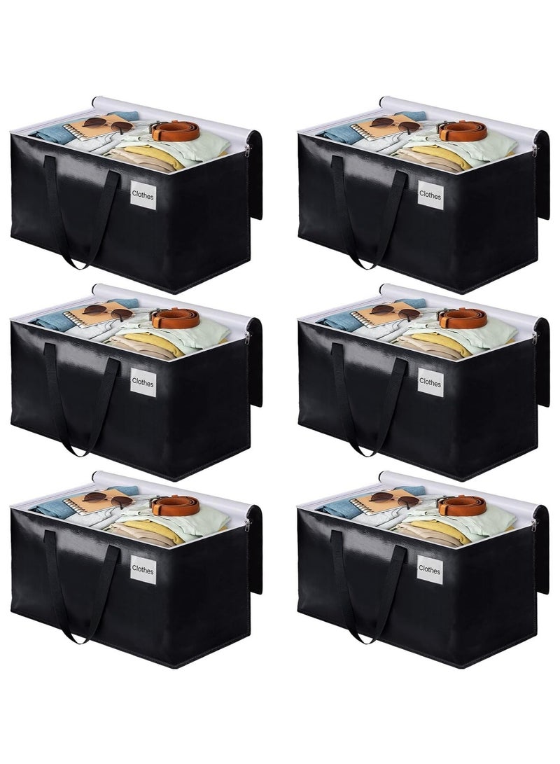 Collapsible Moving Bags,Heavy Duty Extra Large Moving Bags with Zippers and Handles,Space Saving Packing Totes for Moving Supplies Storage,Fold Flat, Alternative to Box and Bin (Black-6Pack)