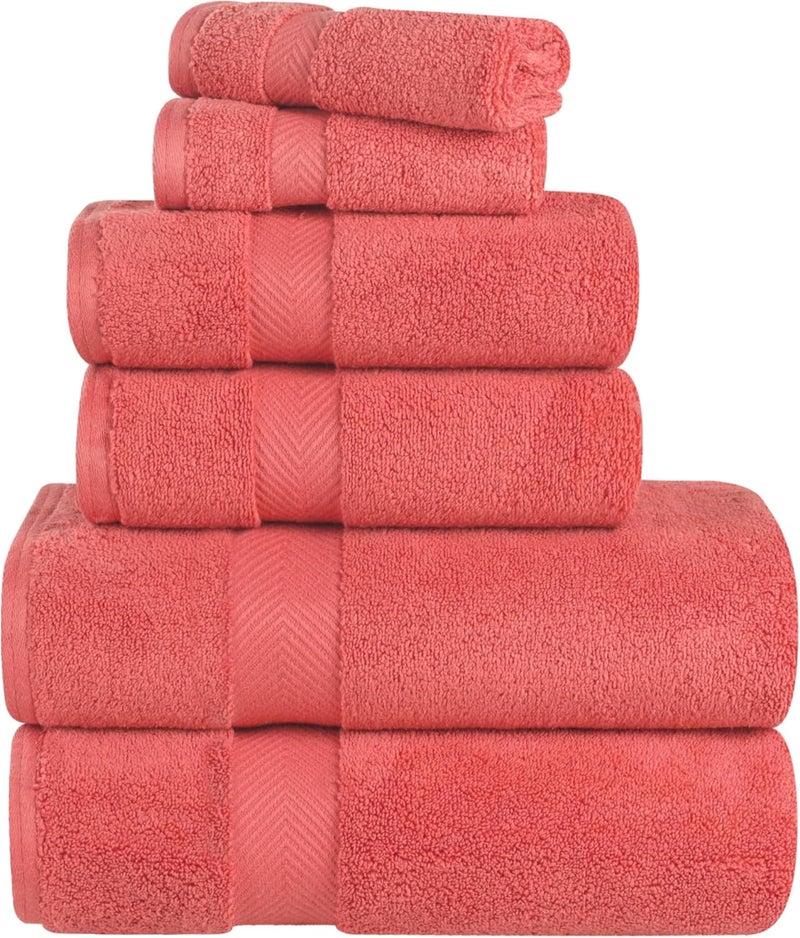 Superior Zero Twist 100 Cotton Bathroom Towels Super Soft Fluffy and Absorbent Premium Quality 6 Piece Towel Set with 2 Washcloths 2 Hand Towels and 2 Bath Towels Coral
