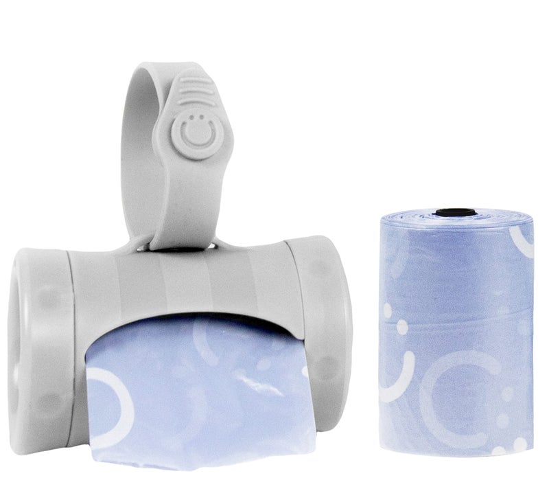 Ubbi Retractable On the Go Bag Dispenser for Travel Diaper Bag Accessory Must Have for Newborn Helpful Item Baby Gift Lavender Scented Gray