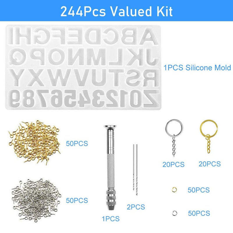Nupinta 244Pcs Alphabet Silicone Resin Casting Molds Kit, Reversed Letters & Numbers Epoxy Casting Molds with Pin Vise Set for DIY Making Keychain/House Number Resin Crafts - Image 2