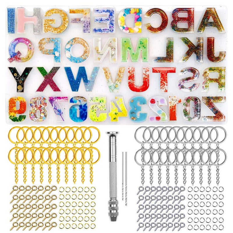 Nupinta 244Pcs Alphabet Silicone Resin Casting Molds Kit, Reversed Letters & Numbers Epoxy Casting Molds with Pin Vise Set for DIY Making Keychain/House Number Resin Crafts - Image 1