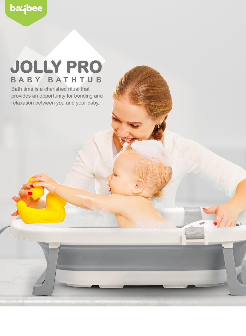 BAYBEE Foldable Baby Bath Tub With Anti-Skid Base, Support Cushion, Temperature Sensing Plug And Wall Mountable 0-3 Years, Grey - Image 2