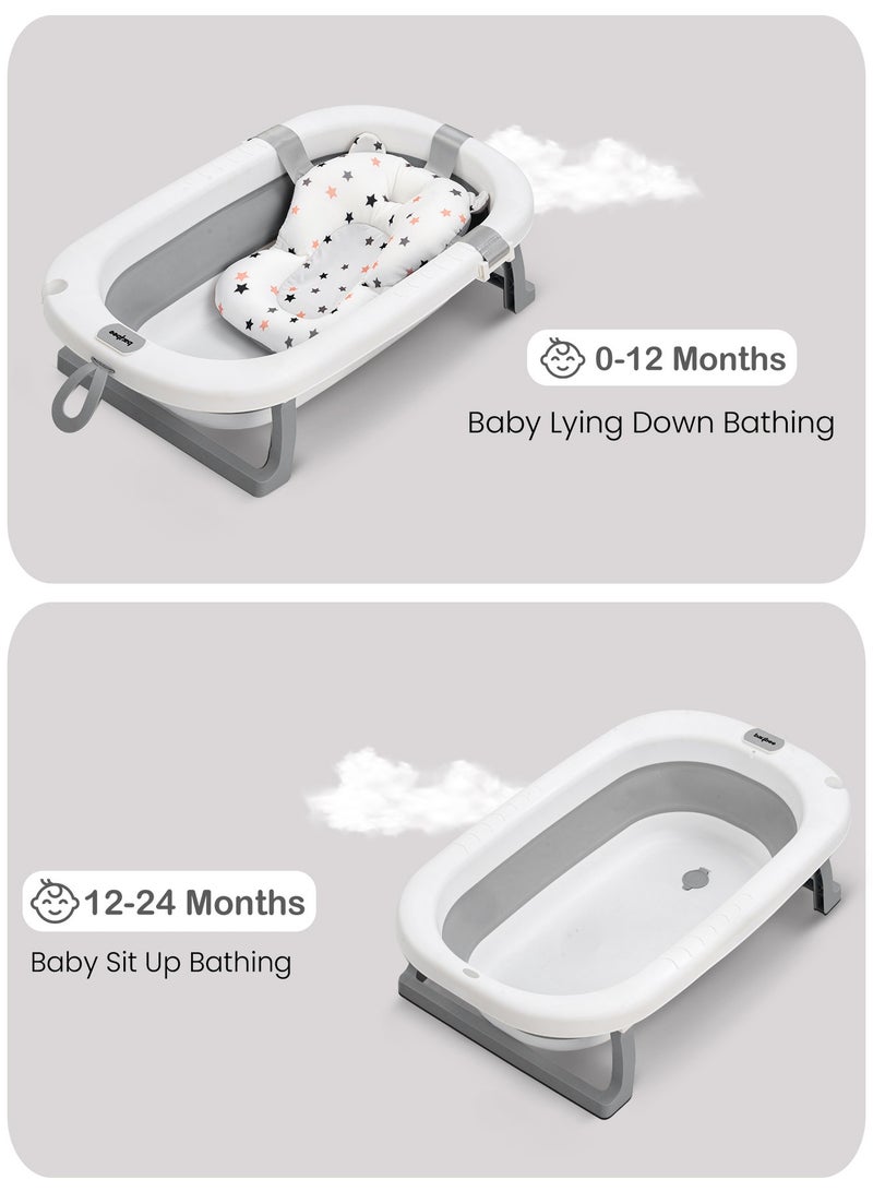 BAYBEE Foldable Baby Bath Tub With Anti-Skid Base, Support Cushion, Temperature Sensing Plug And Wall Mountable 0-3 Years, Grey - Image 3