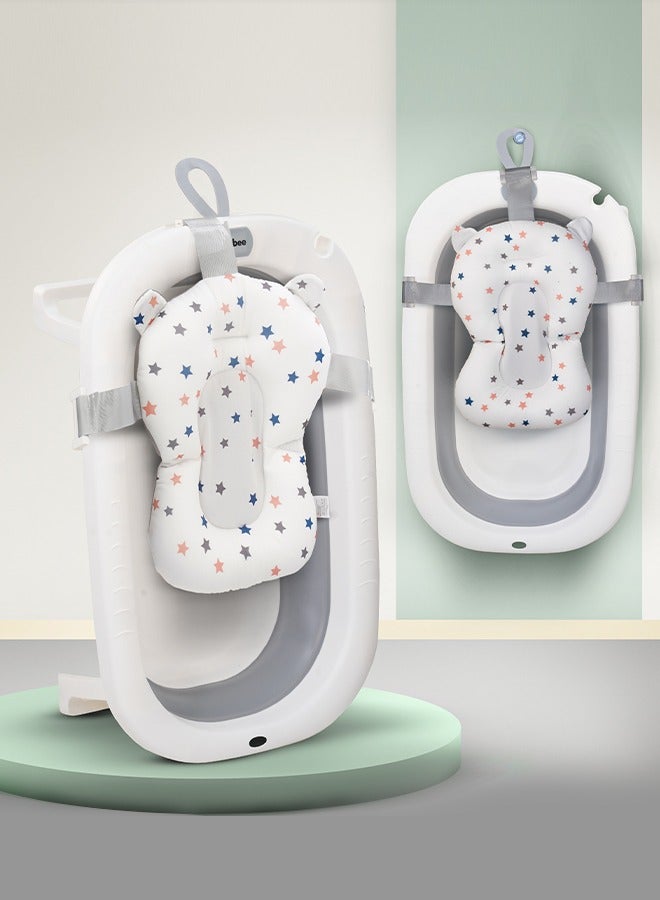 BAYBEE Foldable Baby Bath Tub With Anti-Skid Base, Support Cushion, Temperature Sensing Plug And Wall Mountable 0-3 Years, Grey - Image 1