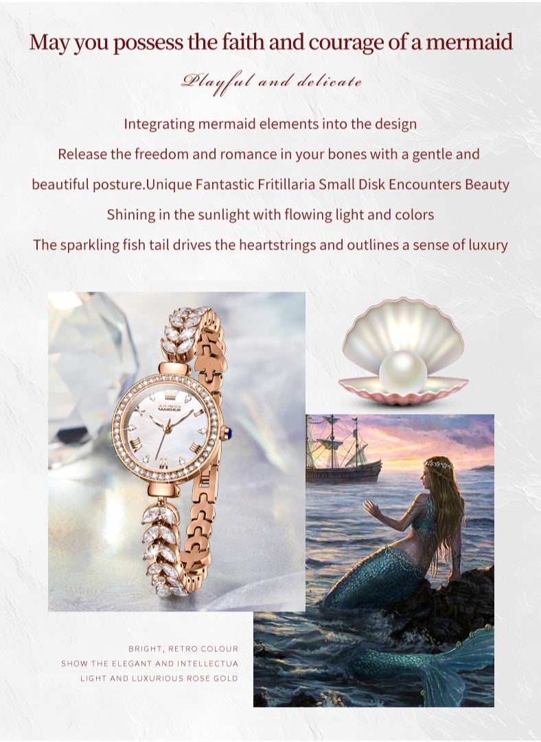 OLEVS Ladies' Watch Diamond-Studded Mother-of-Pearl Dial Luxury Fantasy Fish-Tail Stainless Steel Bracelet Strap Waterproof Luminous High-Hardness Coated Mirror  - Image 2