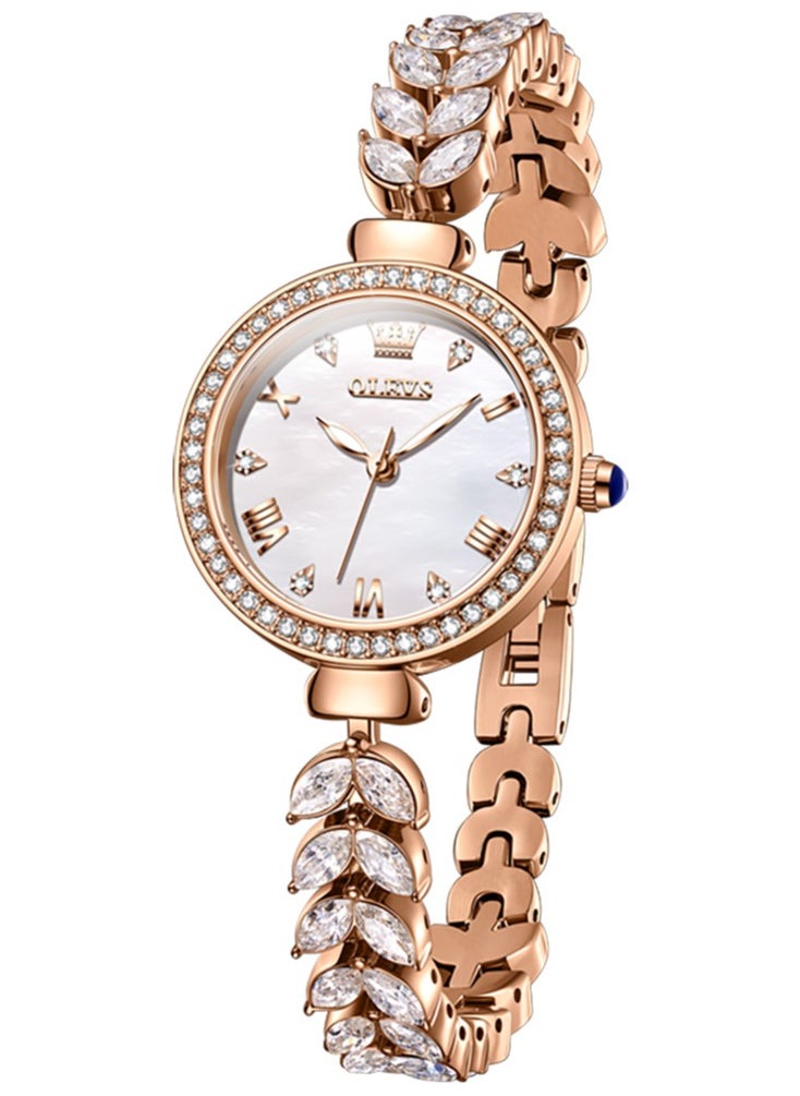 OLEVS Ladies' Watch Diamond-Studded Mother-of-Pearl Dial Luxury Fantasy Fish-Tail Stainless Steel Bracelet Strap Waterproof Luminous High-Hardness Coated Mirror  - Image 1