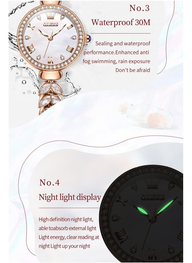 OLEVS Ladies' Watch Diamond-Studded Mother-of-Pearl Dial Luxury Fantasy Fish-Tail Stainless Steel Bracelet Strap Waterproof Luminous High-Hardness Coated Mirror  - Image 5