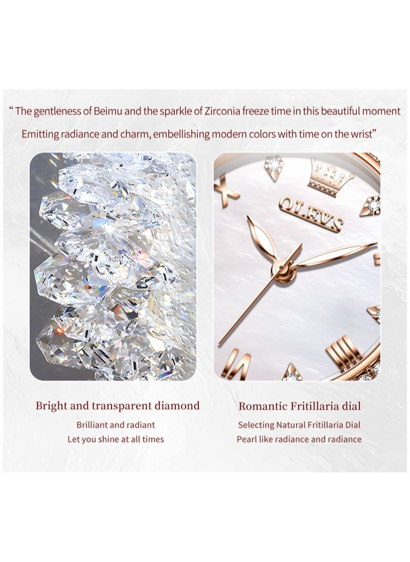 OLEVS Ladies' Watch Diamond-Studded Mother-of-Pearl Dial Luxury Fantasy Fish-Tail Stainless Steel Bracelet Strap Waterproof Luminous High-Hardness Coated Mirror  - Image 3