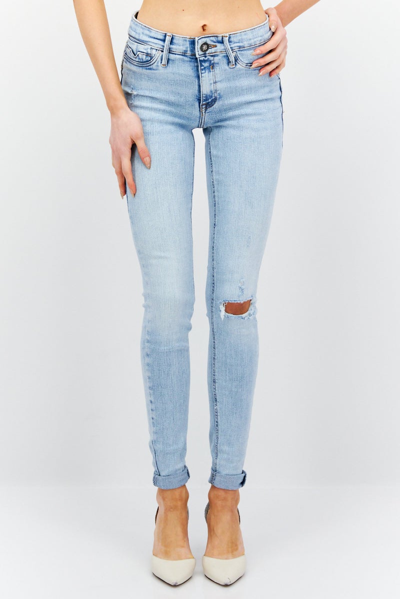 RIVER ISLAND Women  Regular Fit Ripped Extra Long Jeans,Blue - Image 1