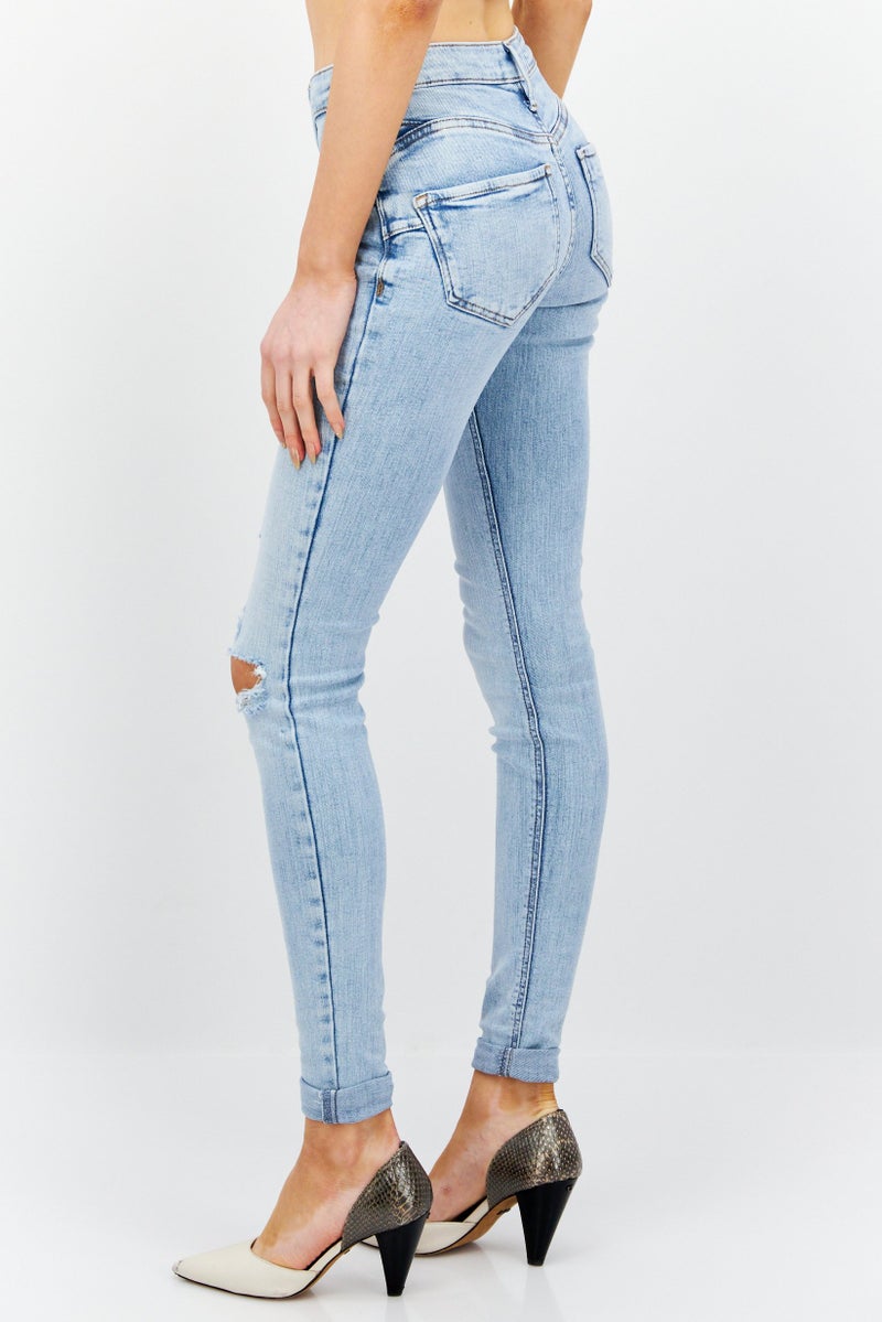 RIVER ISLAND Women  Regular Fit Ripped Extra Long Jeans,Blue - Image 2