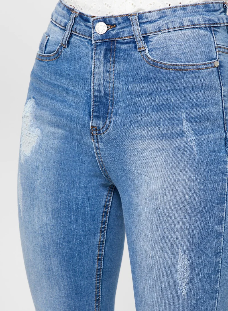 Missguided Sinner Mid Wash Ripped Skinny Jeans