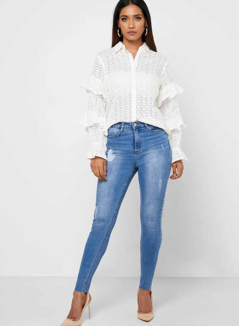 Missguided Sinner Mid Wash Ripped Skinny Jeans