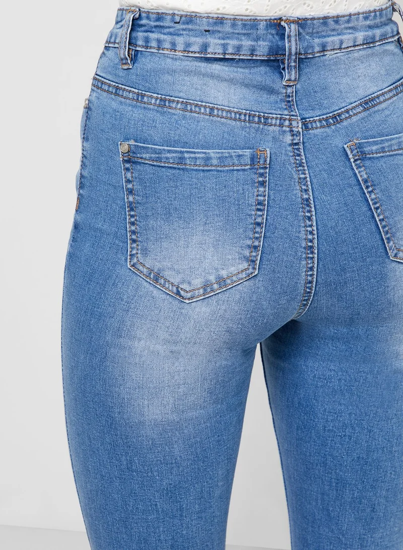 Missguided Sinner Mid Wash Ripped Skinny Jeans