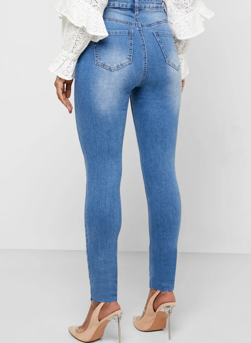 Missguided Sinner Mid Wash Ripped Skinny Jeans