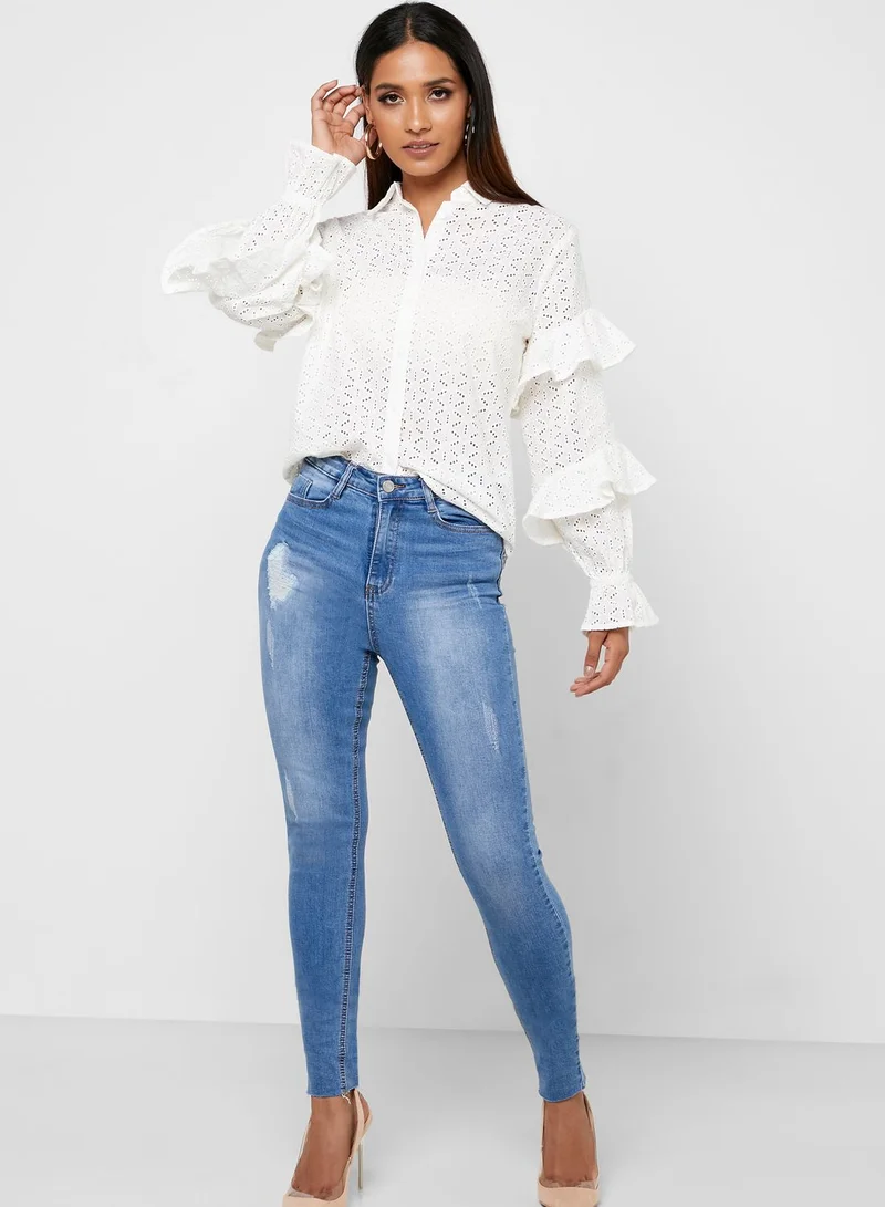 Missguided Sinner Mid Wash Ripped Skinny Jeans