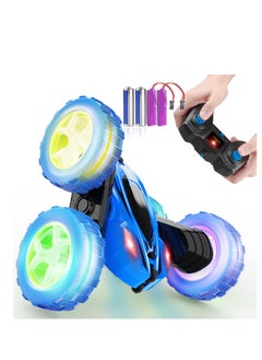Cool Baby COOLBABY Remote Control Car RC Cars 2.4GHz Fast Stunt RC Car 4WD Double Sided 360° Rotating RC Trucks with Headlights Off Road RC Crawler Toy Cars for Kids Boys Girls (Blue)  - Image 1
