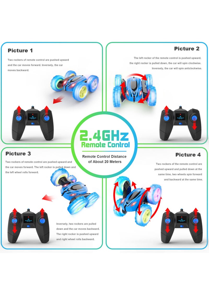 Cool Baby COOLBABY Remote Control Car RC Cars 2.4GHz Fast Stunt RC Car 4WD Double Sided 360° Rotating RC Trucks with Headlights Off Road RC Crawler Toy Cars for Kids Boys Girls (Blue)  - Image 5