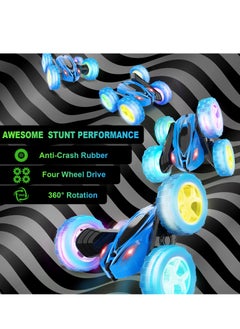 Cool Baby COOLBABY Remote Control Car RC Cars 2.4GHz Fast Stunt RC Car 4WD Double Sided 360° Rotating RC Trucks with Headlights Off Road RC Crawler Toy Cars for Kids Boys Girls (Blue)  - Image 3