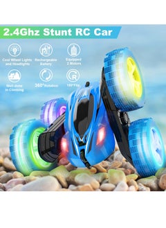 Cool Baby COOLBABY Remote Control Car RC Cars 2.4GHz Fast Stunt RC Car 4WD Double Sided 360° Rotating RC Trucks with Headlights Off Road RC Crawler Toy Cars for Kids Boys Girls (Blue)  - Image 2