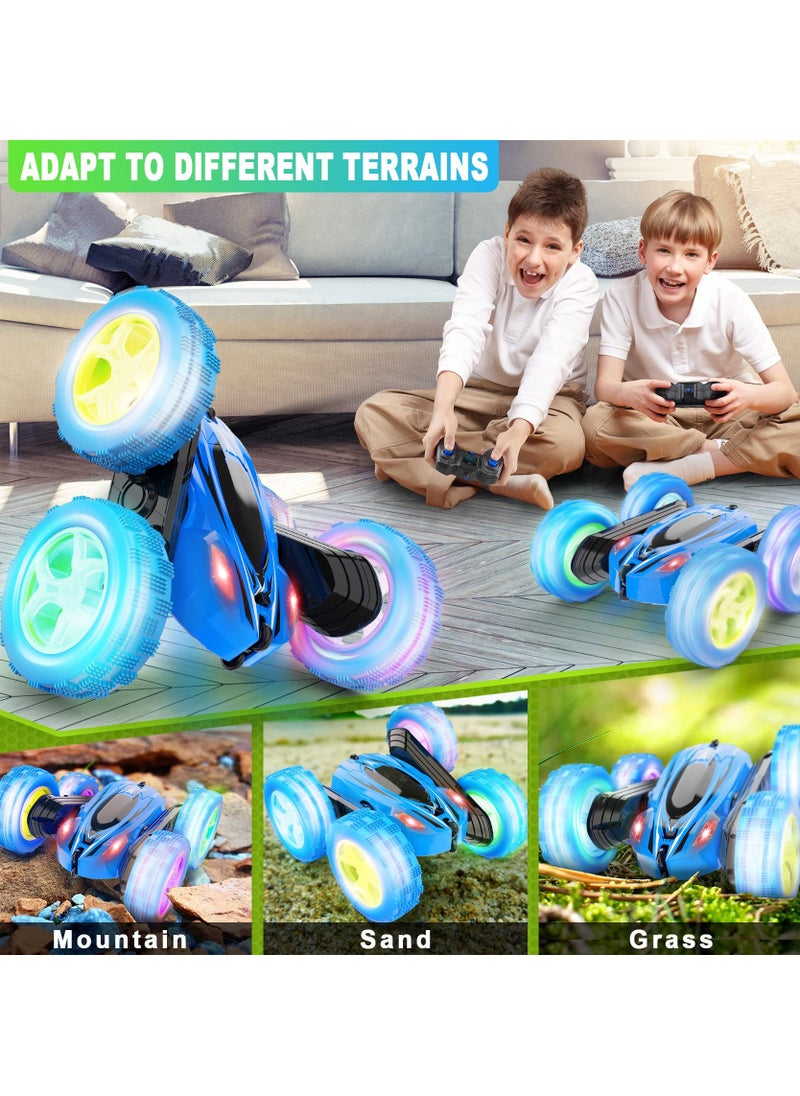 Cool Baby COOLBABY Remote Control Car RC Cars 2.4GHz Fast Stunt RC Car 4WD Double Sided 360° Rotating RC Trucks with Headlights Off Road RC Crawler Toy Cars for Kids Boys Girls (Blue)  - Image 4