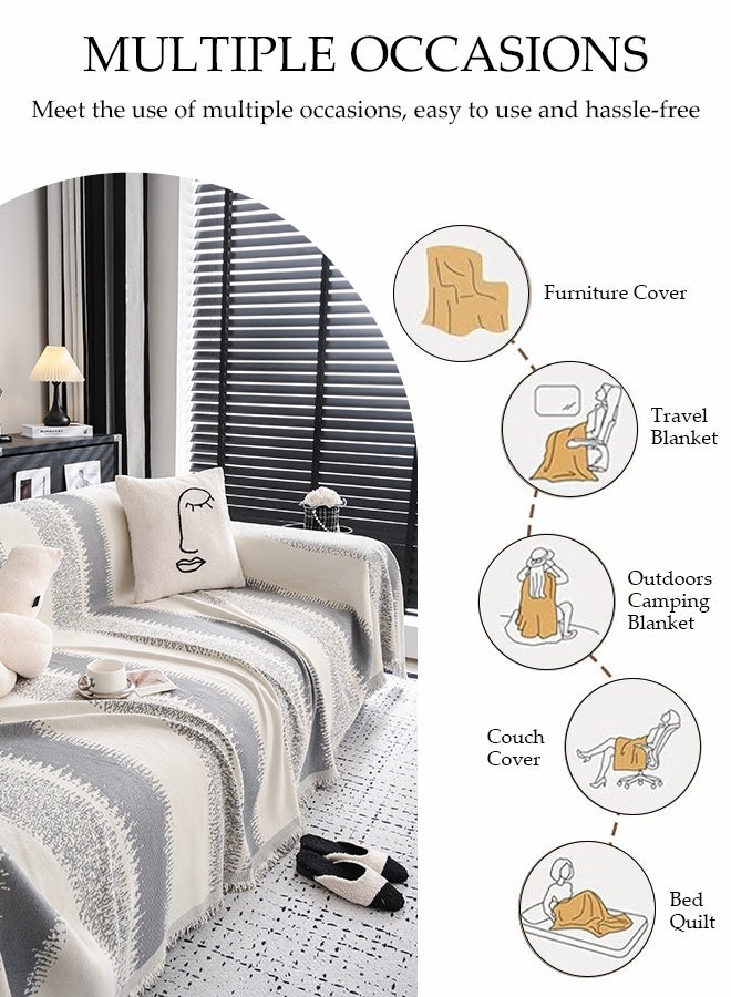 DUNISO Sofa Towel，2 Seater Sofa Cover，Double Side Couch Covers，Simple Style Wrap-Up Sofa Cover， All-Season Sofa Blanket，Soft Warm Scratch Resistant and Wear-resistant Chenille Material，Washable and Detachable，180 * 230cm，Grey  - Image 5