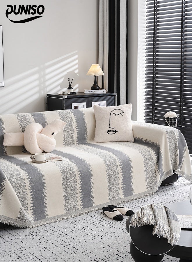 DUNISO Sofa Towel，2 Seater Sofa Cover，Double Side Couch Covers，Simple Style Wrap-Up Sofa Cover， All-Season Sofa Blanket，Soft Warm Scratch Resistant and Wear-resistant Chenille Material，Washable and Detachable，180 * 230cm，Grey  - Image 1
