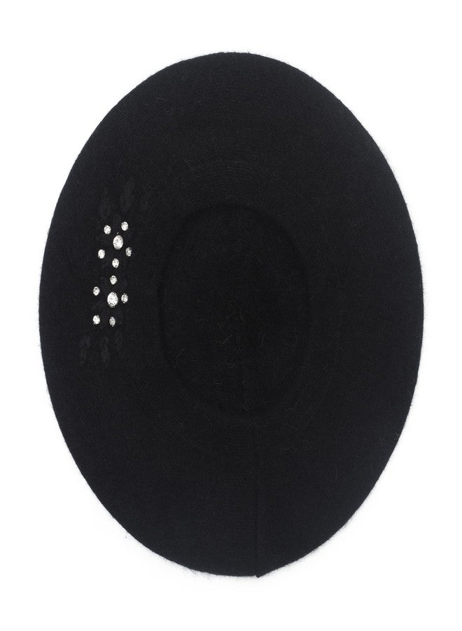 ZLYC Womens French Beret hat, Reversible Solid Color Cashmere Mosaic Warm Beret Cap for Girls (Flowers Black) - Image 4