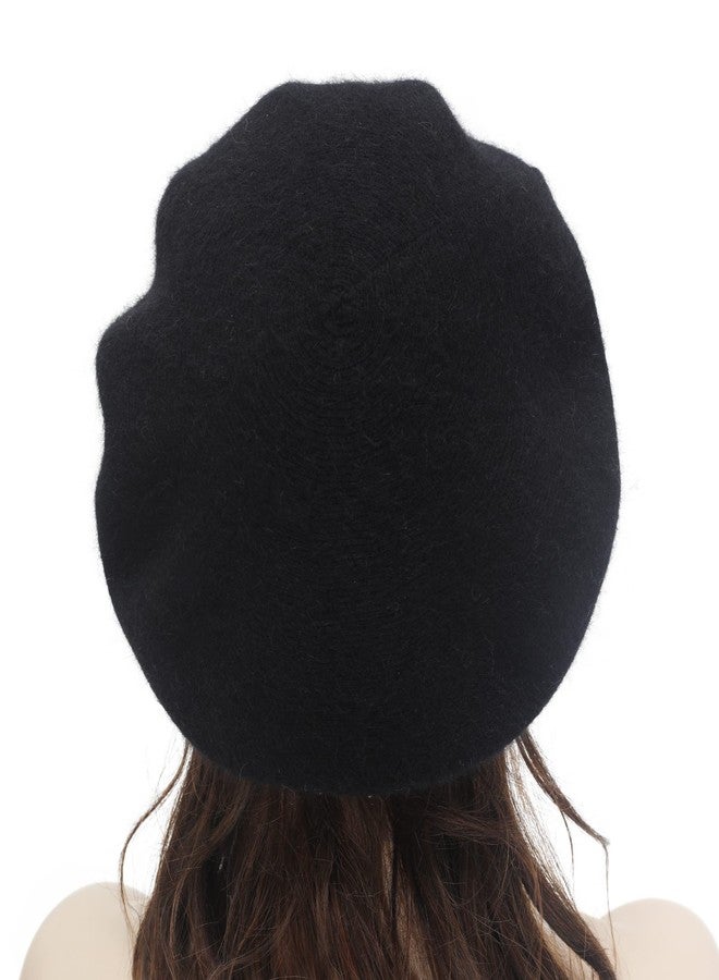 ZLYC Womens French Beret hat, Reversible Solid Color Cashmere Mosaic Warm Beret Cap for Girls (Flowers Black) - Image 3