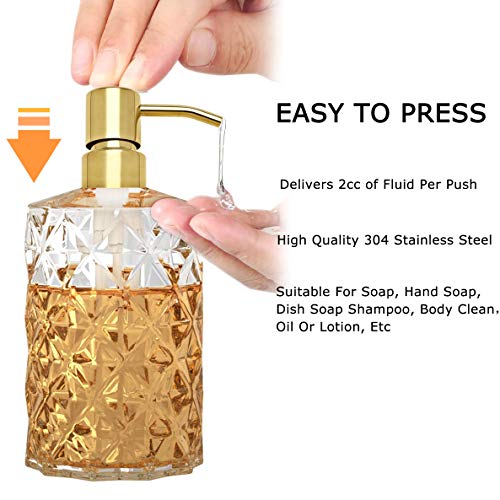 AUNRGO Gold Soap Dispenser Pump Replacement - 304 Stainless Steel Hand Liquid Soap and Lotion Dispenser Pumps Replacement for Regular Mouth Bottles, Standard 28/400 Neck Size,2 Pack - Image 5