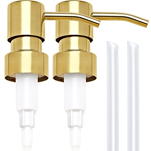 AUNRGO Gold Soap Dispenser Pump Replacement - 304 Stainless Steel Hand Liquid Soap and Lotion Dispenser Pumps Replacement for Regular Mouth Bottles, Standard 28/400 Neck Size,2 Pack - Image 1