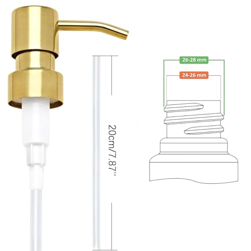 AUNRGO Gold Soap Dispenser Pump Replacement - 304 Stainless Steel Hand Liquid Soap and Lotion Dispenser Pumps Replacement for Regular Mouth Bottles, Standard 28/400 Neck Size,2 Pack - Image 2