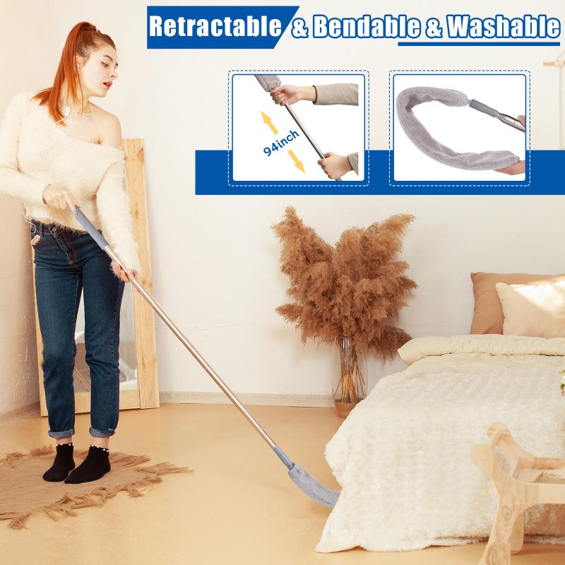 wlich Feather Duster Set (4 Pieces), 30-100 inch Microfiber Retractable Gap Duster for Cleaning Ceilings, Furniture Refrigerators and Under Sofas - Image 4