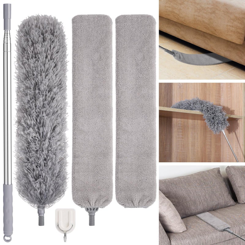 wlich Feather Duster Set (4 Pieces), 30-100 inch Microfiber Retractable Gap Duster for Cleaning Ceilings, Furniture Refrigerators and Under Sofas - Image 2