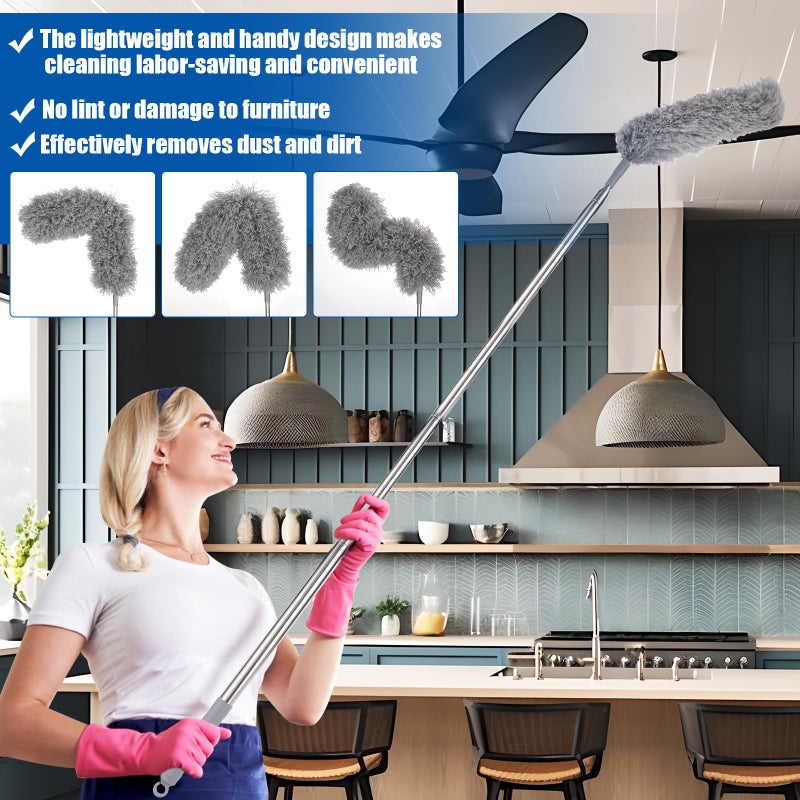 wlich Feather Duster Set (4 Pieces), 30-100 inch Microfiber Retractable Gap Duster for Cleaning Ceilings, Furniture Refrigerators and Under Sofas - Image 5
