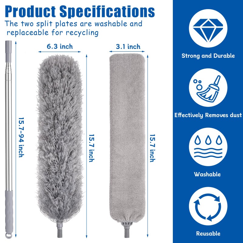 wlich Feather Duster Set (4 Pieces), 30-100 inch Microfiber Retractable Gap Duster for Cleaning Ceilings, Furniture Refrigerators and Under Sofas - Image 3