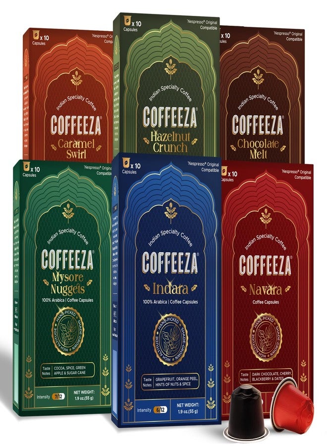 Coffeeza Variety Pack - 60 Coffee Capsules (Pack of 6) - Original Line compatible - Specialty Indian Coffee - Recyclable Pods - Medium to Medium Dark Roast - Espresso Pods - Image 1