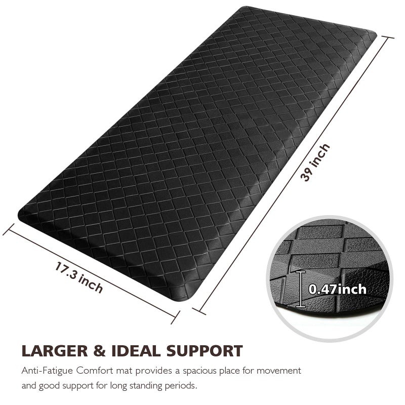 HappyTrends Kitchen Mat Cushioned Anti-Fatigue Kitchen Rug,17.3"x39",Thick Waterproof Non-Slip Kitchen Mats and Rugs Heavy Duty Ergonomic Comfort Rug for Kitchen,Floor,Office,Sink,Laundry,Black - Image 2