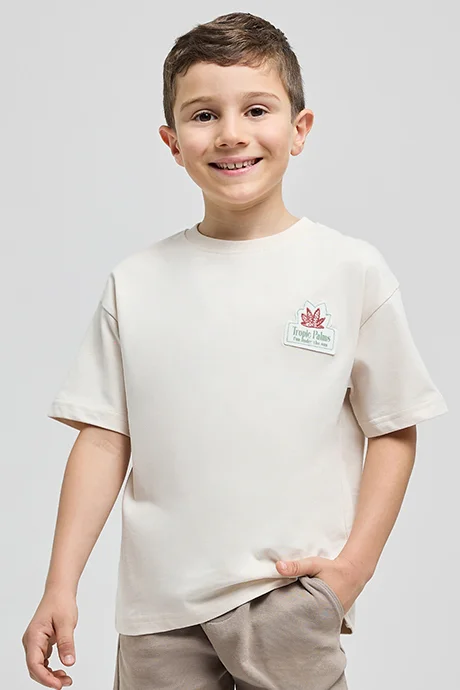 R&B Back Printed T-Shirt with Crew Neck and Short Sleeves