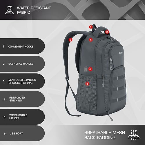 TRAWOC 35L Laptop Backpack TPB05 | Office & Travel Bag with 16-Inch Padded Laptop Compartment, USB Charging Port - 3-Year Warranty, Grey - Image 4