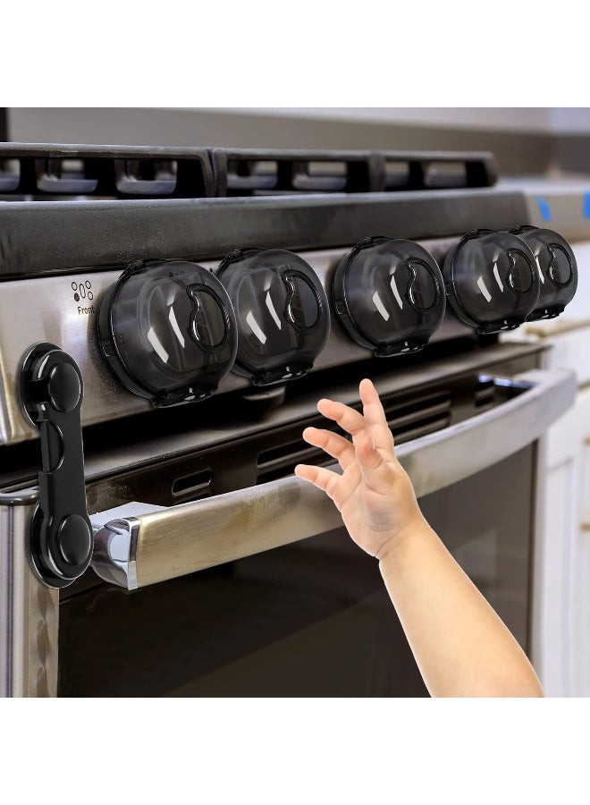 GRENFU Stove Knob Covers for Child Safety (5 + 1 Pack) Gas Stove Knob Covers with Strong Adhesive Double-Sided Tape Oven Knob Covers for Child Safety Prevent Kids & Pets from Turning on Stoves Black - Image 1
