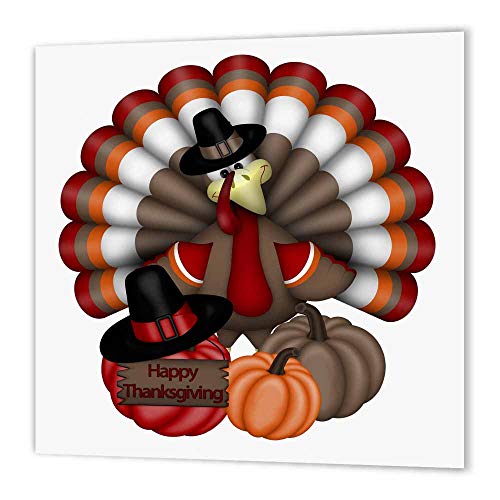 3DROSE 3dRose ht_216920_1 Cute Red Orange and Brown Turkey with Happy Thanksgiving Iron on Heat Transfer for White Material,  - Image 1