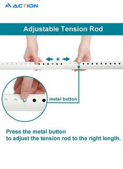 ACTION 1 x Shower Railسكة الدش, No Drilling, Shower Curtain Rail, Telescopic Pole,curtain rod,  for Cupboards, Bathrooms, Wardrobe, 110-310 cm, White  - Image 2