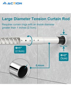 ACTION 1 x Shower Railسكة الدش, No Drilling, Shower Curtain Rail, Telescopic Pole,curtain rod,  for Cupboards, Bathrooms, Wardrobe, 110-310 cm, White  - Image 3