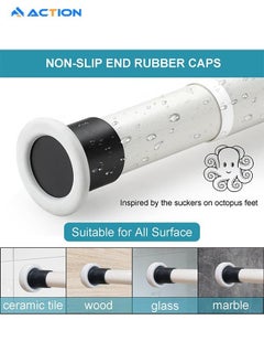 ACTION 1 x Shower Railسكة الدش, No Drilling, Shower Curtain Rail, Telescopic Pole,curtain rod,  for Cupboards, Bathrooms, Wardrobe, 110-310 cm, White  - Image 4