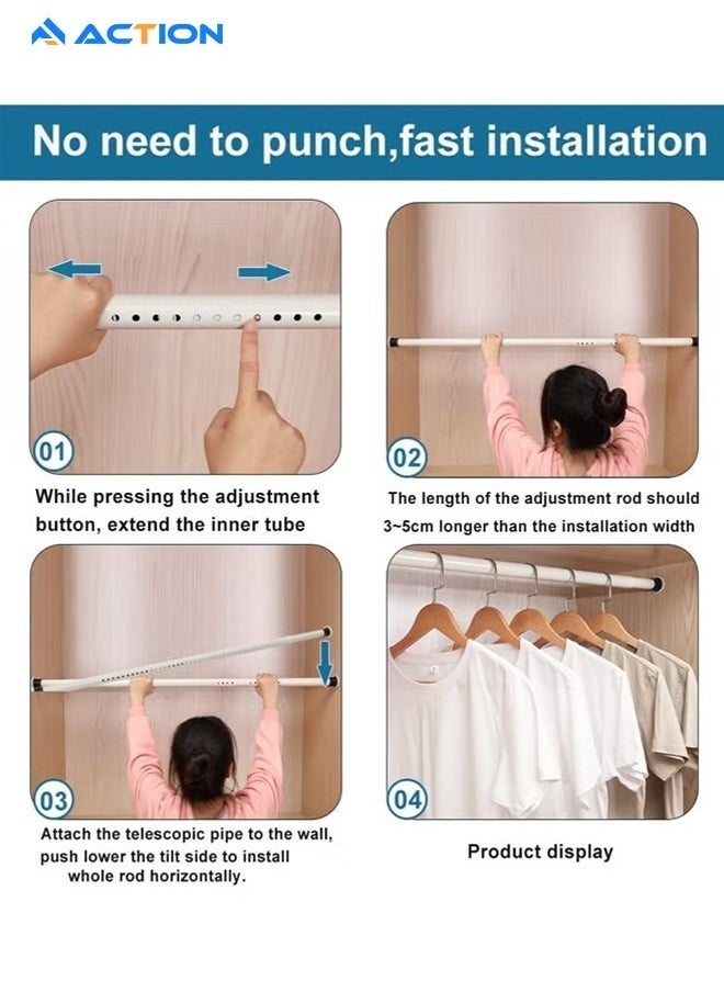 ACTION - 1 x Shower Railسكة الدش, No Drilling, Shower Curtain Rail, Telescopic Pole,curtain rod,  for Cupboards, Bathrooms, Wardrobe, 110-310 cm, White - Image 1