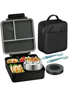 ITSLIFE Bento Lunch Box for Kids with 8oz Soup Thermo&Lunch Bag, Leak-Proof Lunch Food Containers with 4 Compartment, Hot Food Insulated Food Jar for Kids School (Black)  - Image 1