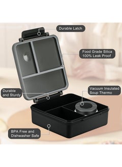 ITSLIFE Bento Lunch Box for Kids with 8oz Soup Thermo&Lunch Bag, Leak-Proof Lunch Food Containers with 4 Compartment, Hot Food Insulated Food Jar for Kids School (Black)  - Image 3