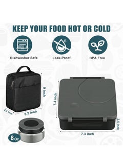ITSLIFE Bento Lunch Box for Kids with 8oz Soup Thermo&Lunch Bag, Leak-Proof Lunch Food Containers with 4 Compartment, Hot Food Insulated Food Jar for Kids School (Black)  - Image 2