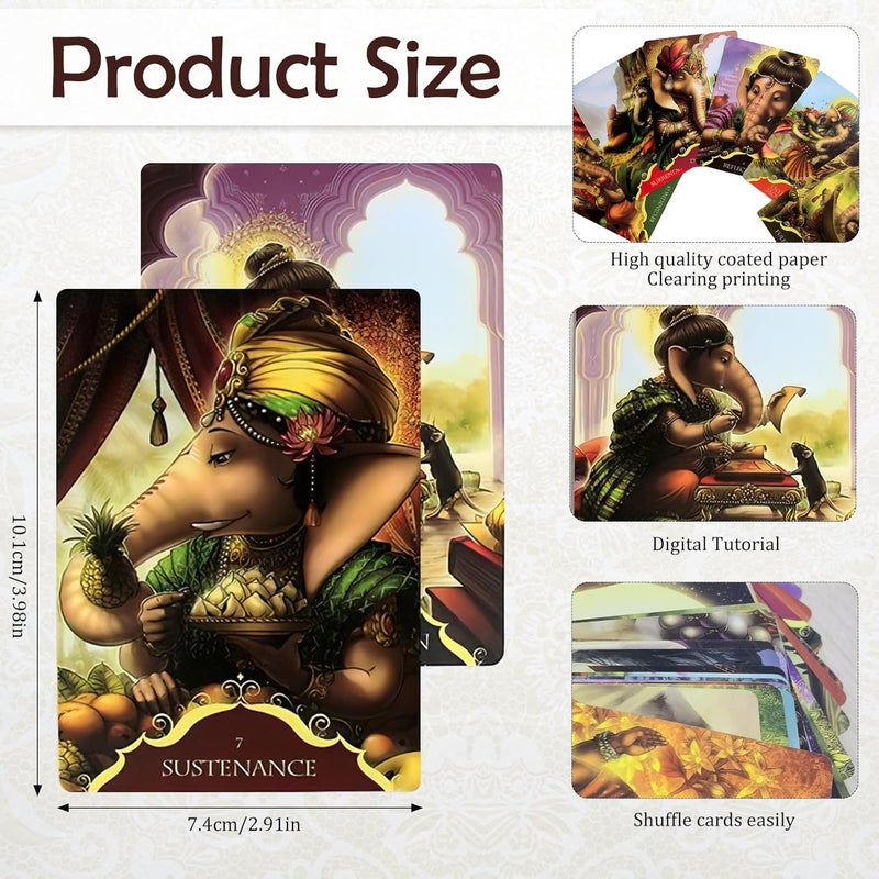 CoolShef مجموعة بطاقات التاروت – 50 قطعة من بطاقات الأوركل مع إرشادات رقمية مرفقة | بطاقات تاروت فنية للإله غانيشا للمبتدئين والمحترفين | أداة تنبؤ للوضوح الداخلي - Image 2