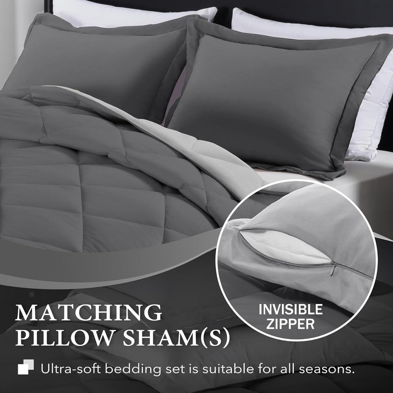 downluxe Twin Comforter Set - Charcoal and Grey Twin Comforter, Soft Bedding Sets for All Seasons -2 Pieces - 1 Comforter (66"x92") and 1 Pillow Sham(20"x26") - Image 3